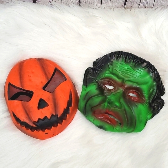 Vintage 90s Latex Halloween Masks Jack-o-lantern Pumpkin Frankenstein Monster 2 - Picture 14 of 15